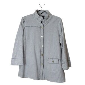 Ali Miles Shirt Womens Small 3/4 Sleeve Toggle Button Up Striped Top Lagenlook